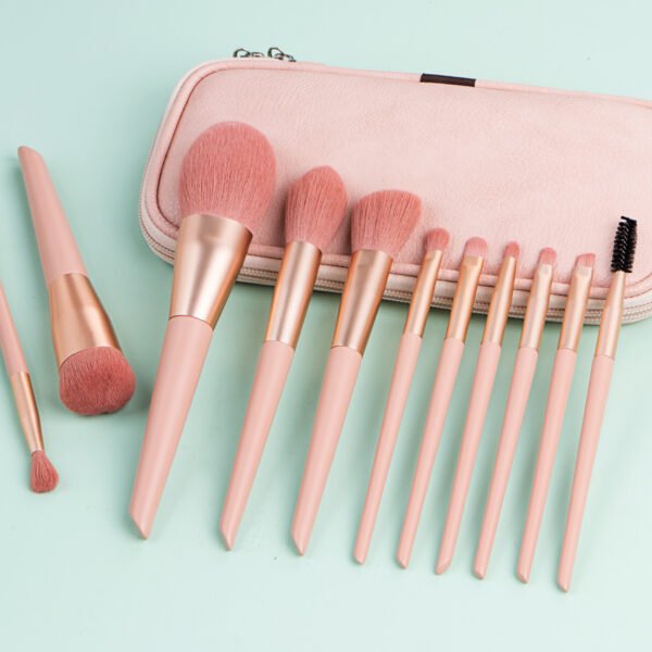 11pcs apricot pink makeup brush set with bag - Image 3